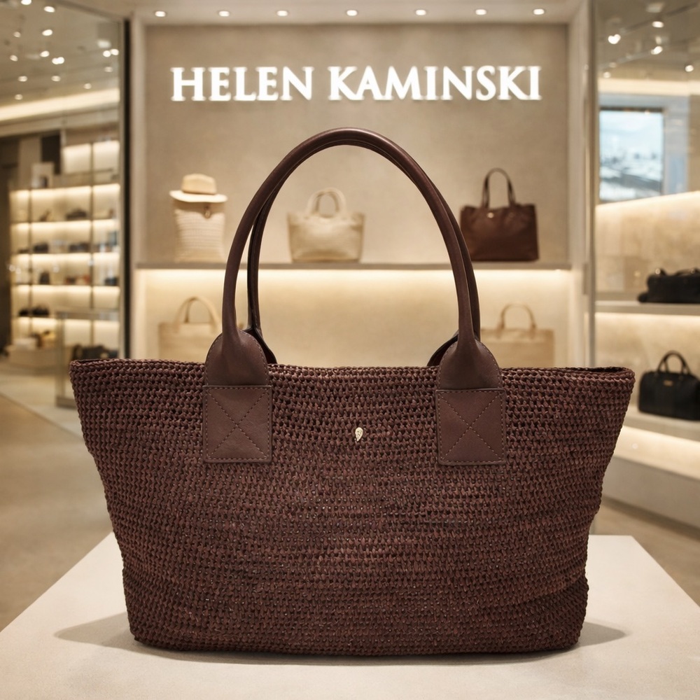 🌸Helen Kaminski Brown Woven Raffia& Leather Tote NWT resort wear European summer